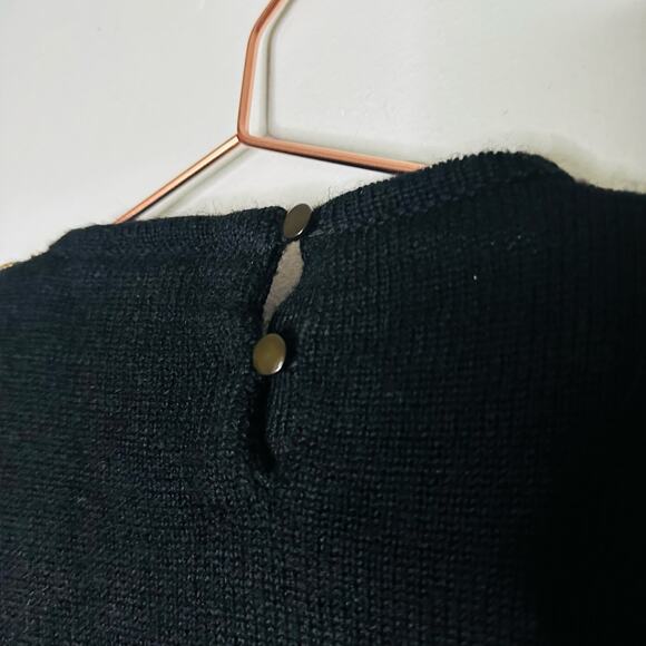 CAROLE LITTLE Vintage Jewel Embroidered 100% Black Wool Sweater Size Large - Picture 10 of 11